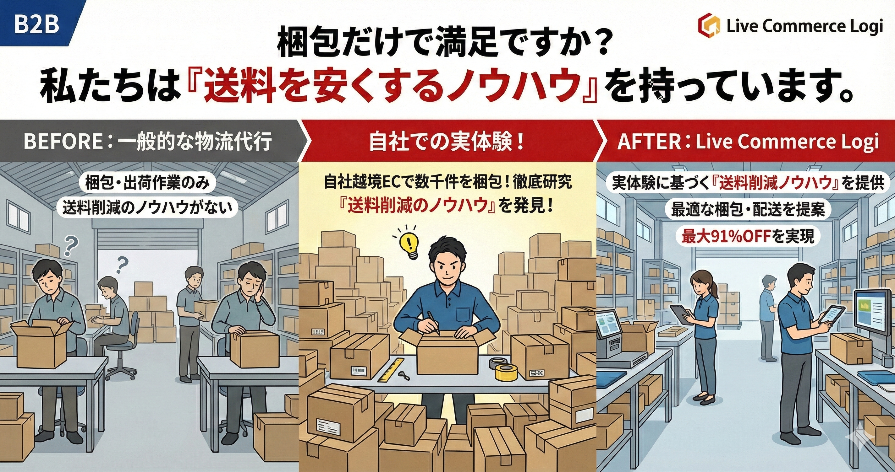 梱包だけで満足ですか？私たちは送料を安くするノウハウを持っています